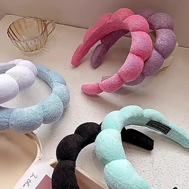 3Pcs Fashion Microfiber Washing Wristbands Scrunchies Puffy Headband Spa Bubble Headband for Washing Face Makeup Shower Skincare