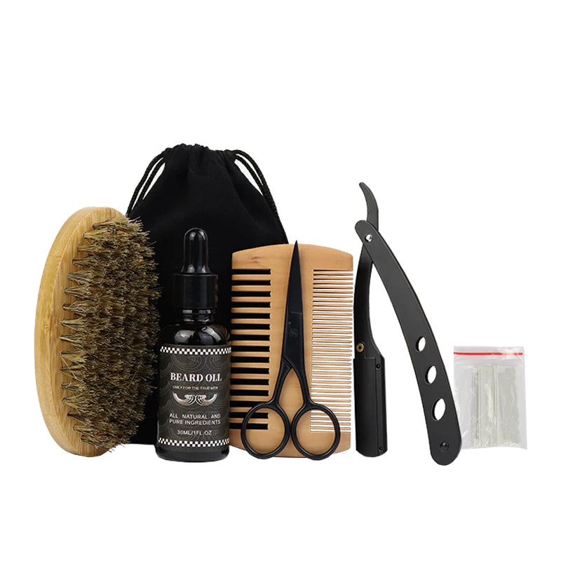 The best gift Men Beard Growth Kit Beard Hair Enhancer Thickening Activator Serum beard oil, bamboo brush comb Beard care kit