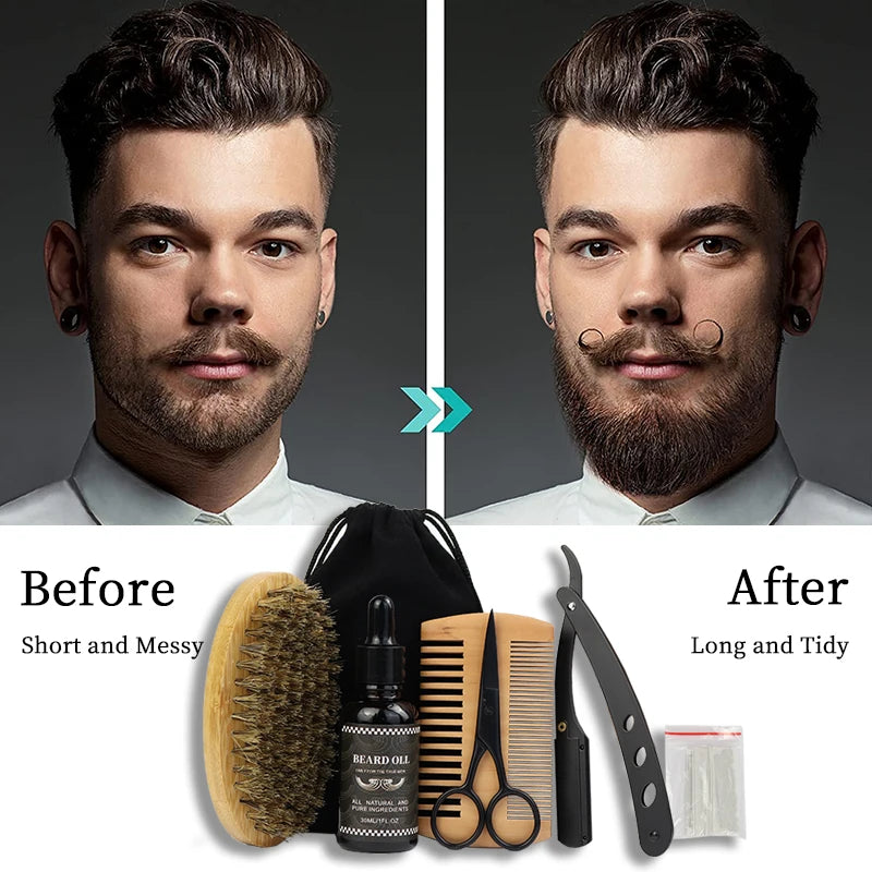 The best gift Men Beard Growth Kit Beard Hair Enhancer Thickening Activator Serum beard oil, bamboo brush comb Beard care kit