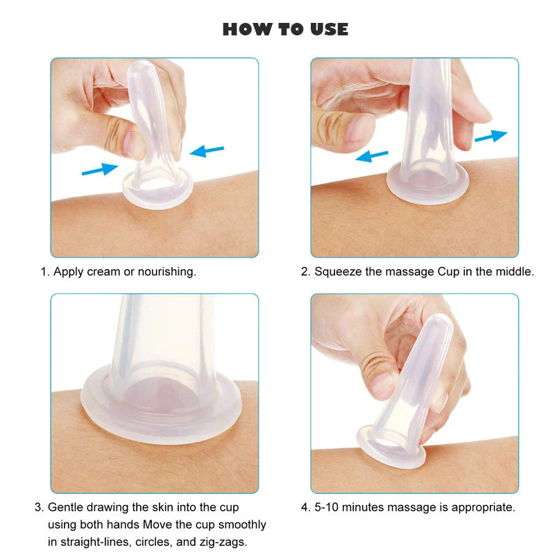 4 Pcs  Silicone Facial Cupping Set Vacuum Massage Cup Kit Natural Silicone Facial Massage Cup Anti-Aging Beauty Tool