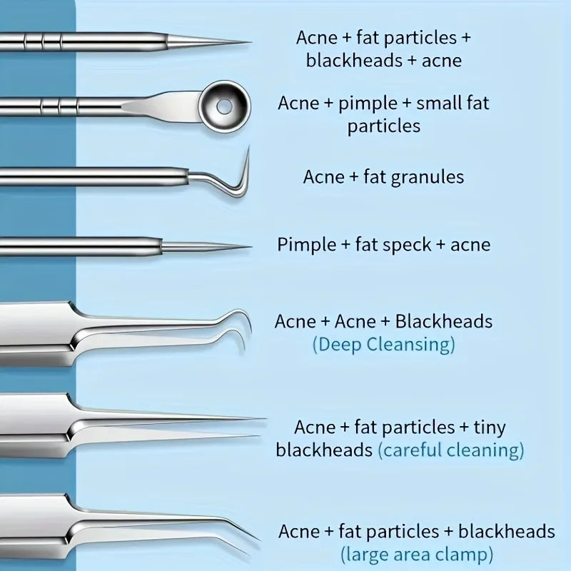 15pcs Facial Cleansing Beauty Tool Set Stainless Steel Pliers Cell Clips,Comedone Extractor,Blackhead and Whitehead Removal Tool