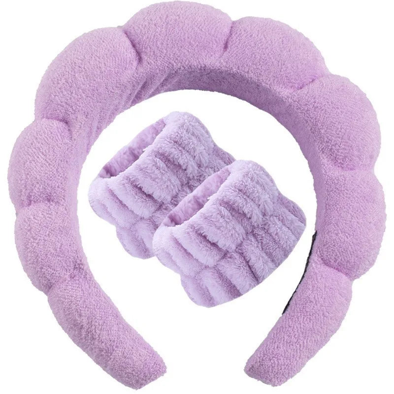3Pcs Fashion Microfiber Washing Wristbands Scrunchies Puffy Headband Spa Bubble Headband for Washing Face Makeup Shower Skincare
