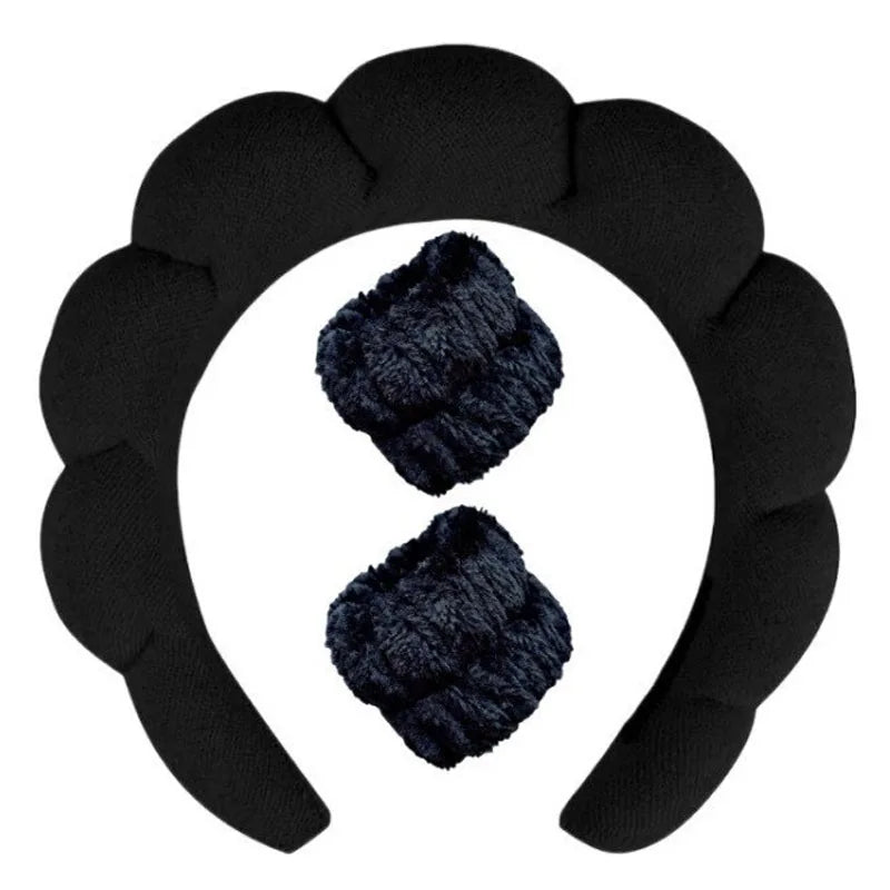 3Pcs Fashion Microfiber Washing Wristbands Scrunchies Puffy Headband Spa Bubble Headband for Washing Face Makeup Shower Skincare