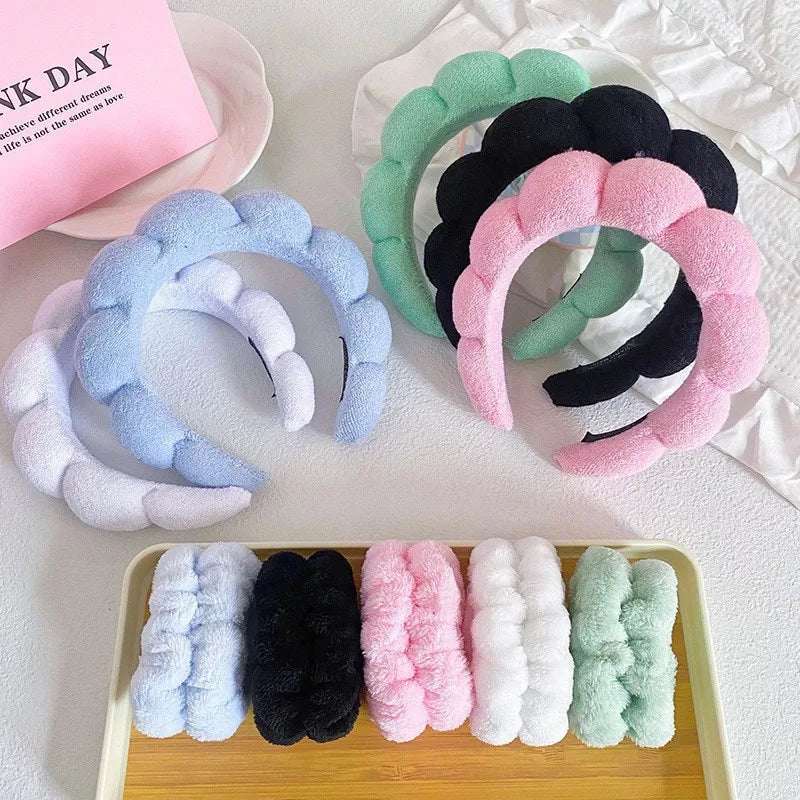 3Pcs Fashion Microfiber Washing Wristbands Scrunchies Puffy Headband Spa Bubble Headband for Washing Face Makeup Shower Skincare