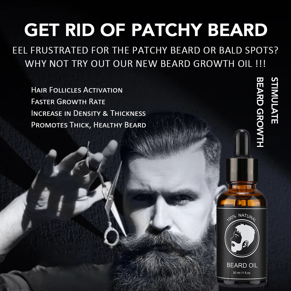 New Facial Hair Beard Growth Oil For Men Thicken Soft Smooth Nourish Beard Oil Natural Mustache Growing Essential Oil Beard Care