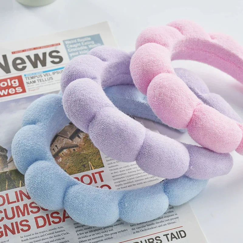 3Pcs Fashion Microfiber Washing Wristbands Scrunchies Puffy Headband Spa Bubble Headband for Washing Face Makeup Shower Skincare