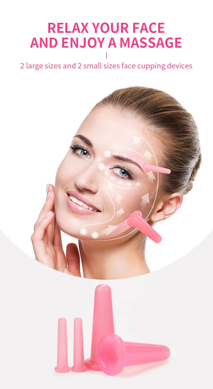4 Pcs  Silicone Facial Cupping Set Vacuum Massage Cup Kit Natural Silicone Facial Massage Cup Anti-Aging Beauty Tool