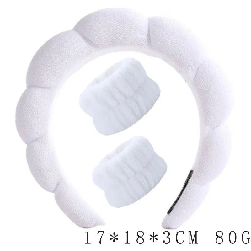 3Pcs Fashion Microfiber Washing Wristbands Scrunchies Puffy Headband Spa Bubble Headband for Washing Face Makeup Shower Skincare