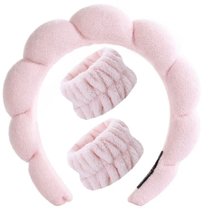 3Pcs Fashion Microfiber Washing Wristbands Scrunchies Puffy Headband Spa Bubble Headband for Washing Face Makeup Shower Skincare