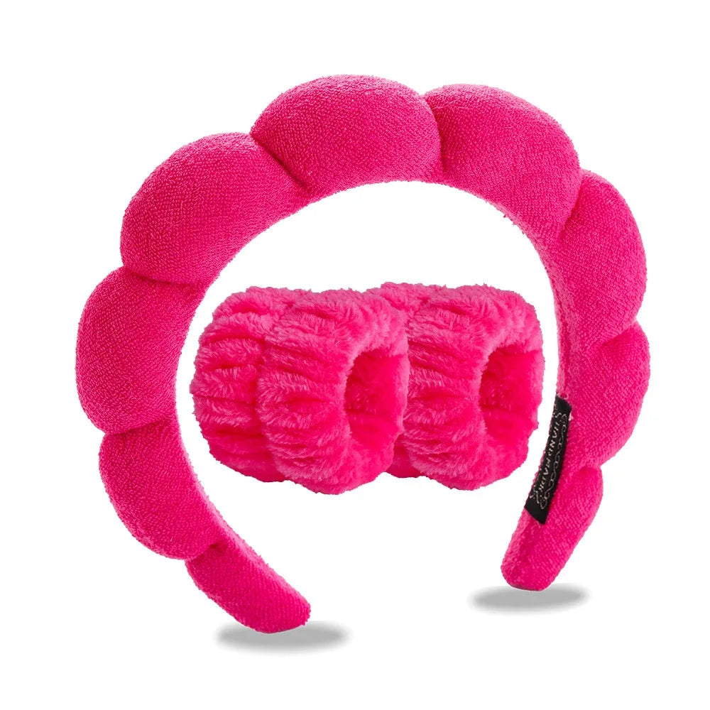 3Pcs Fashion Microfiber Washing Wristbands Scrunchies Puffy Headband Spa Bubble Headband for Washing Face Makeup Shower Skincare