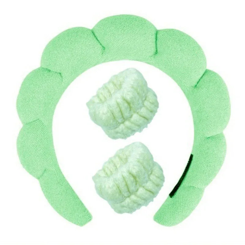 3Pcs Fashion Microfiber Washing Wristbands Scrunchies Puffy Headband Spa Bubble Headband for Washing Face Makeup Shower Skincare