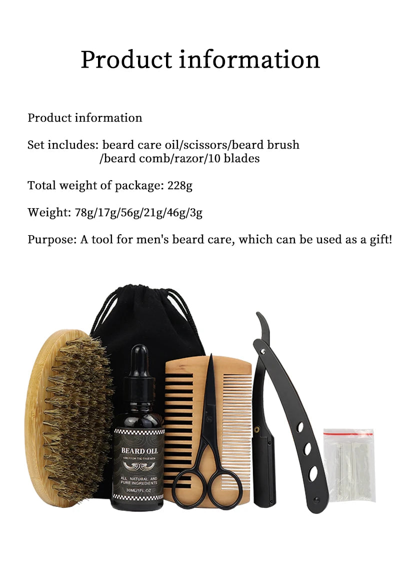 The best gift Men Beard Growth Kit Beard Hair Enhancer Thickening Activator Serum beard oil, bamboo brush comb Beard care kit