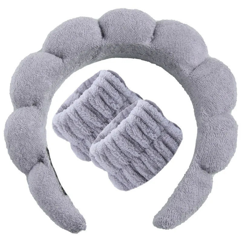 3Pcs Fashion Microfiber Washing Wristbands Scrunchies Puffy Headband Spa Bubble Headband for Washing Face Makeup Shower Skincare