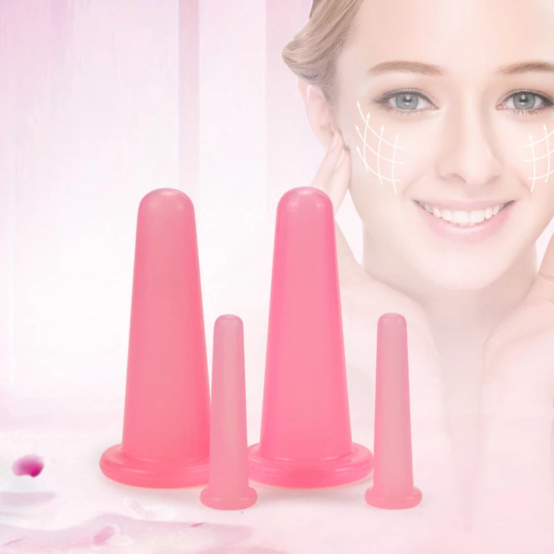 4 Pcs  Silicone Facial Cupping Set Vacuum Massage Cup Kit Natural Silicone Facial Massage Cup Anti-Aging Beauty Tool
