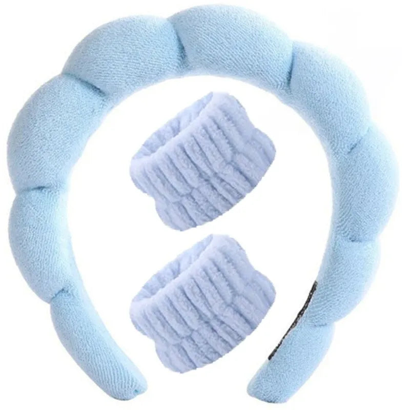 3Pcs Fashion Microfiber Washing Wristbands Scrunchies Puffy Headband Spa Bubble Headband for Washing Face Makeup Shower Skincare