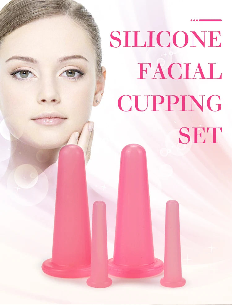 4 Pcs  Silicone Facial Cupping Set Vacuum Massage Cup Kit Natural Silicone Facial Massage Cup Anti-Aging Beauty Tool