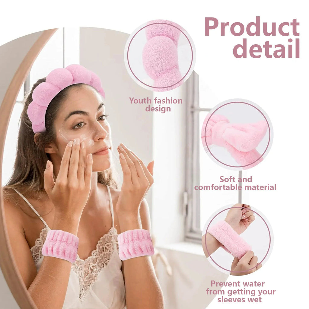 3Pcs Fashion Microfiber Washing Wristbands Scrunchies Puffy Headband Spa Bubble Headband for Washing Face Makeup Shower Skincare