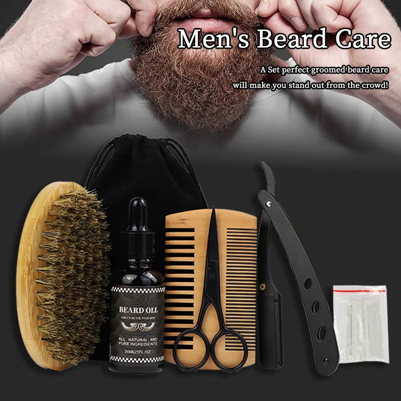 The best gift Men Beard Growth Kit Beard Hair Enhancer Thickening Activator Serum beard oil, bamboo brush comb Beard care kit