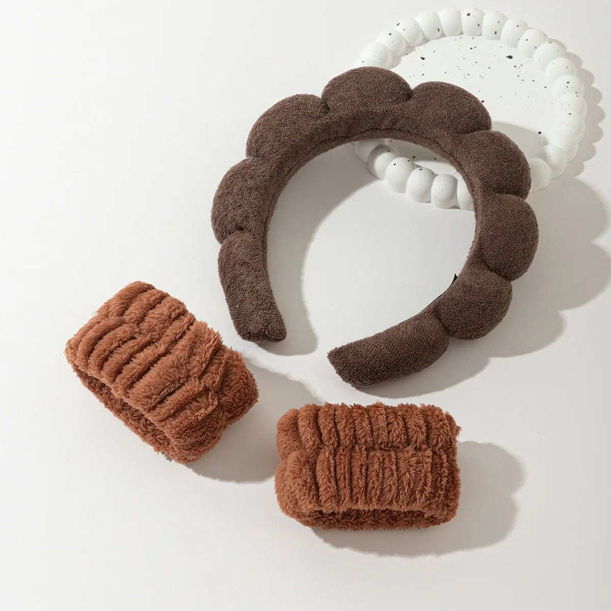 3Pcs Fashion Microfiber Washing Wristbands Scrunchies Puffy Headband Spa Bubble Headband for Washing Face Makeup Shower Skincare